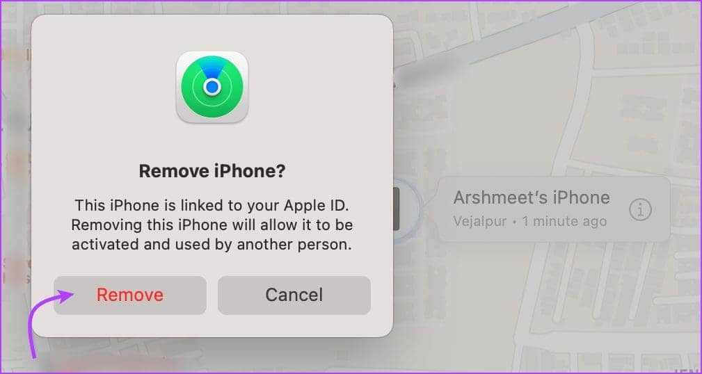 Tap Remove to remove a device from Find My on Mac