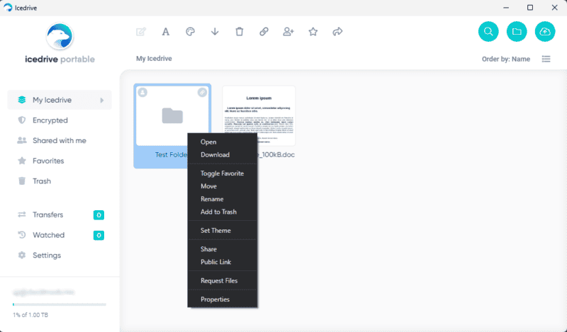 icedrive portable app context menu