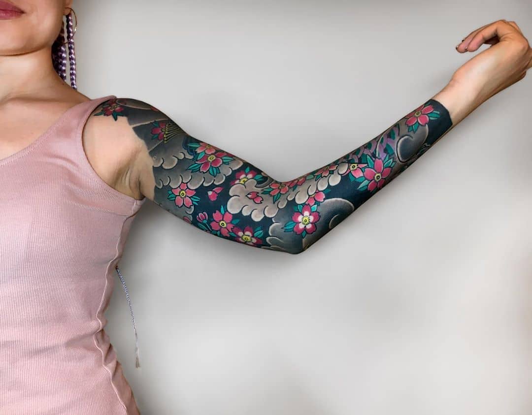 Japanese Floral Sleeve Tattoo