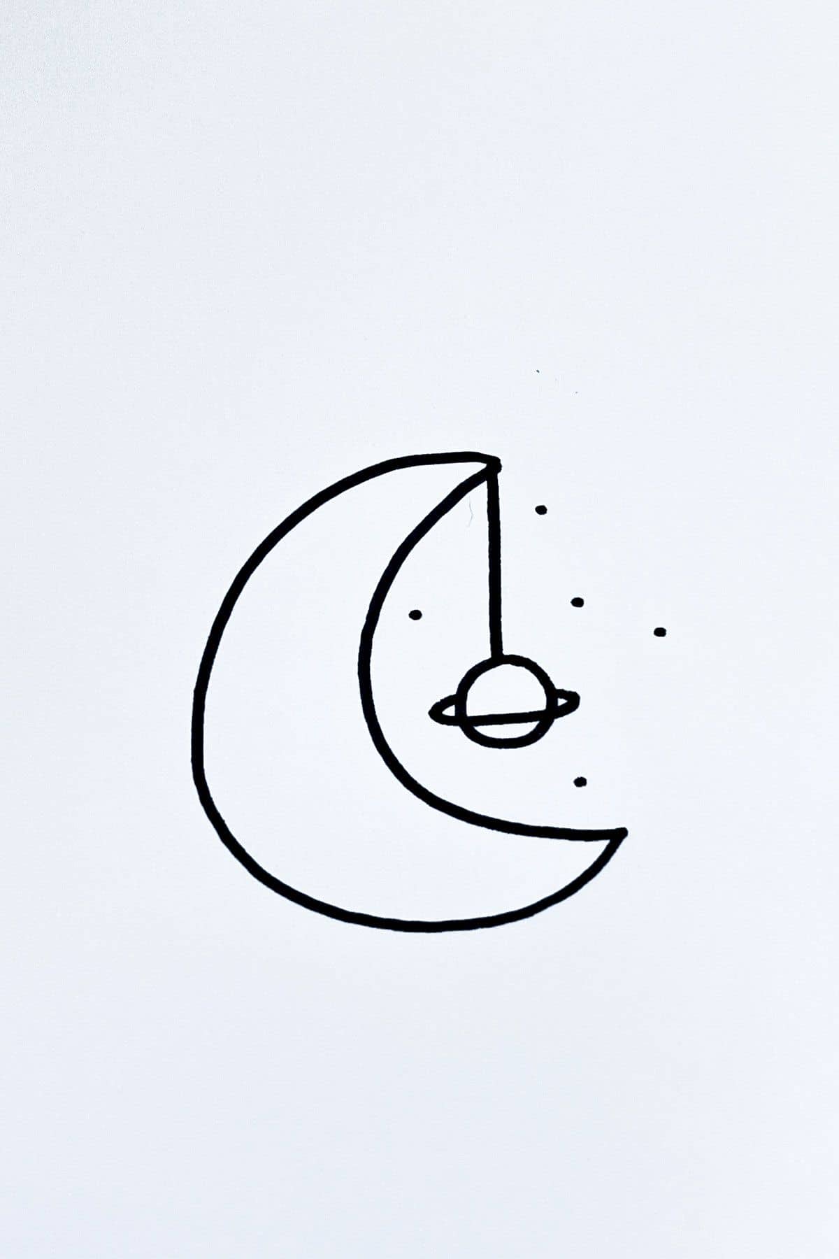 hanging planet and stars moon drawing