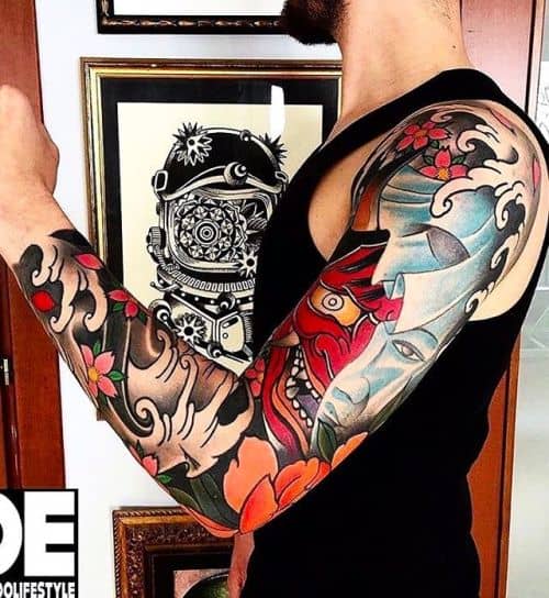 Japanese Oni Mask Tattoo Sleeve