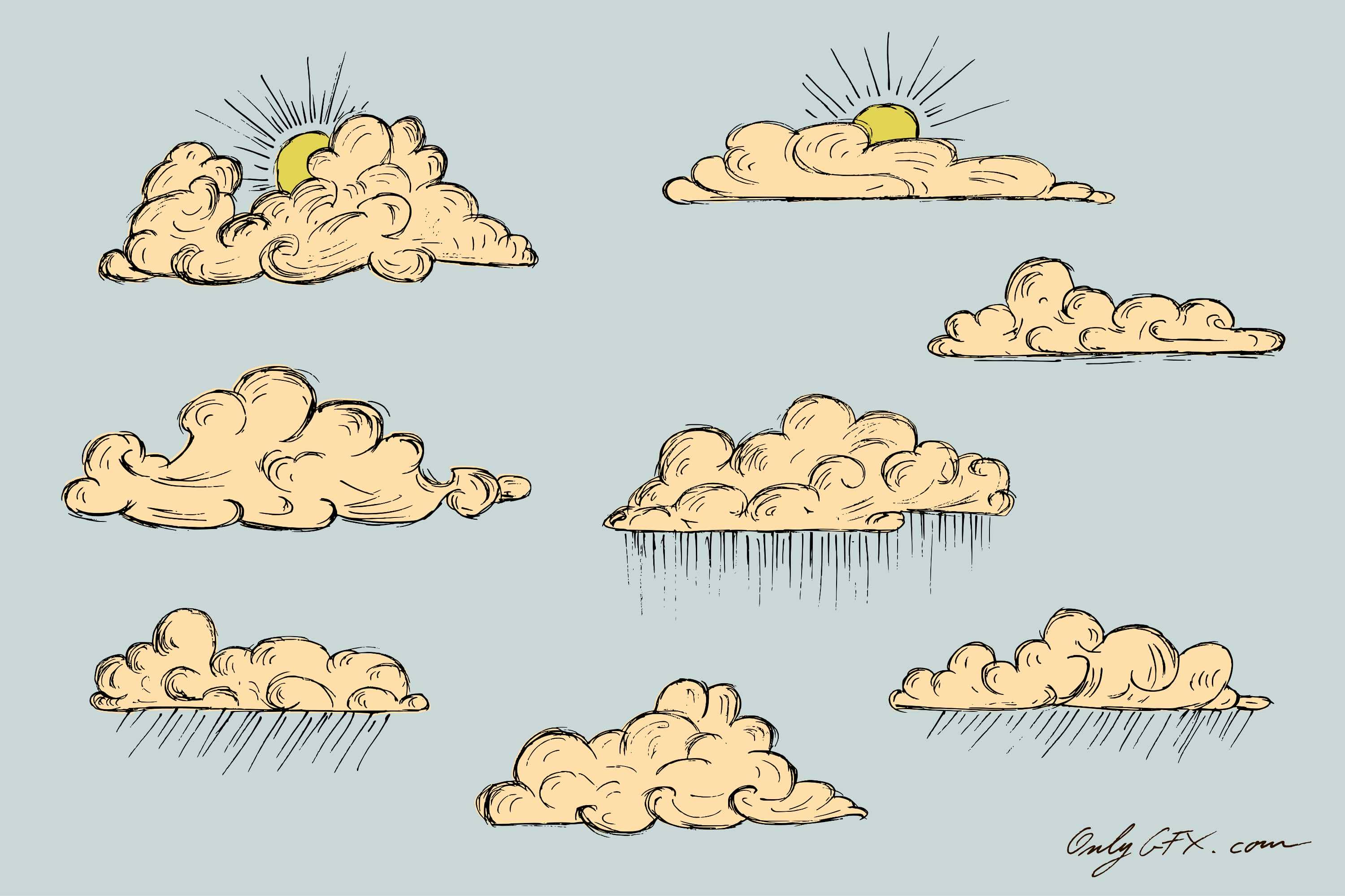 Vintage Cloud Drawing Vector (EPS, SVG, PNG Transparent)