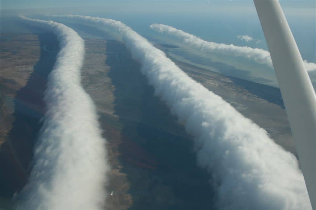 aerial view of long rolled  cloud