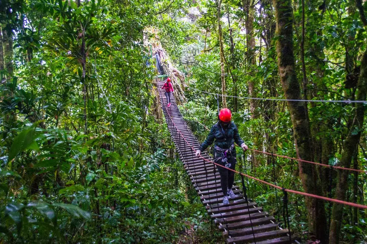 adventures crossing the hanging bridge at 100 % Aventura in Monteverde, Costa Rica