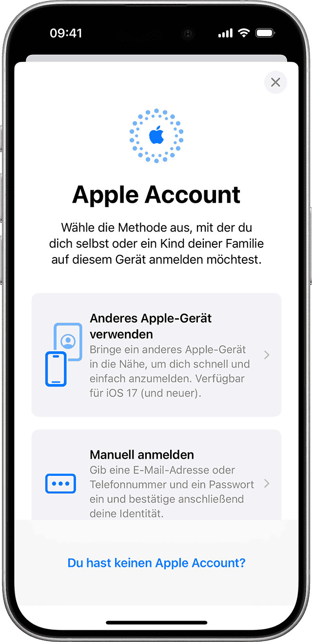 Bei Apple Account anmelden