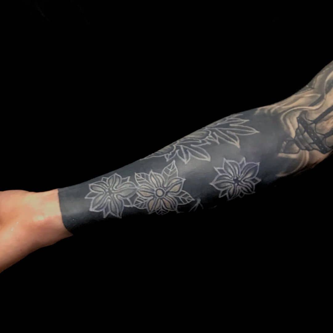 Japanese Black & White Forearm Tattoo