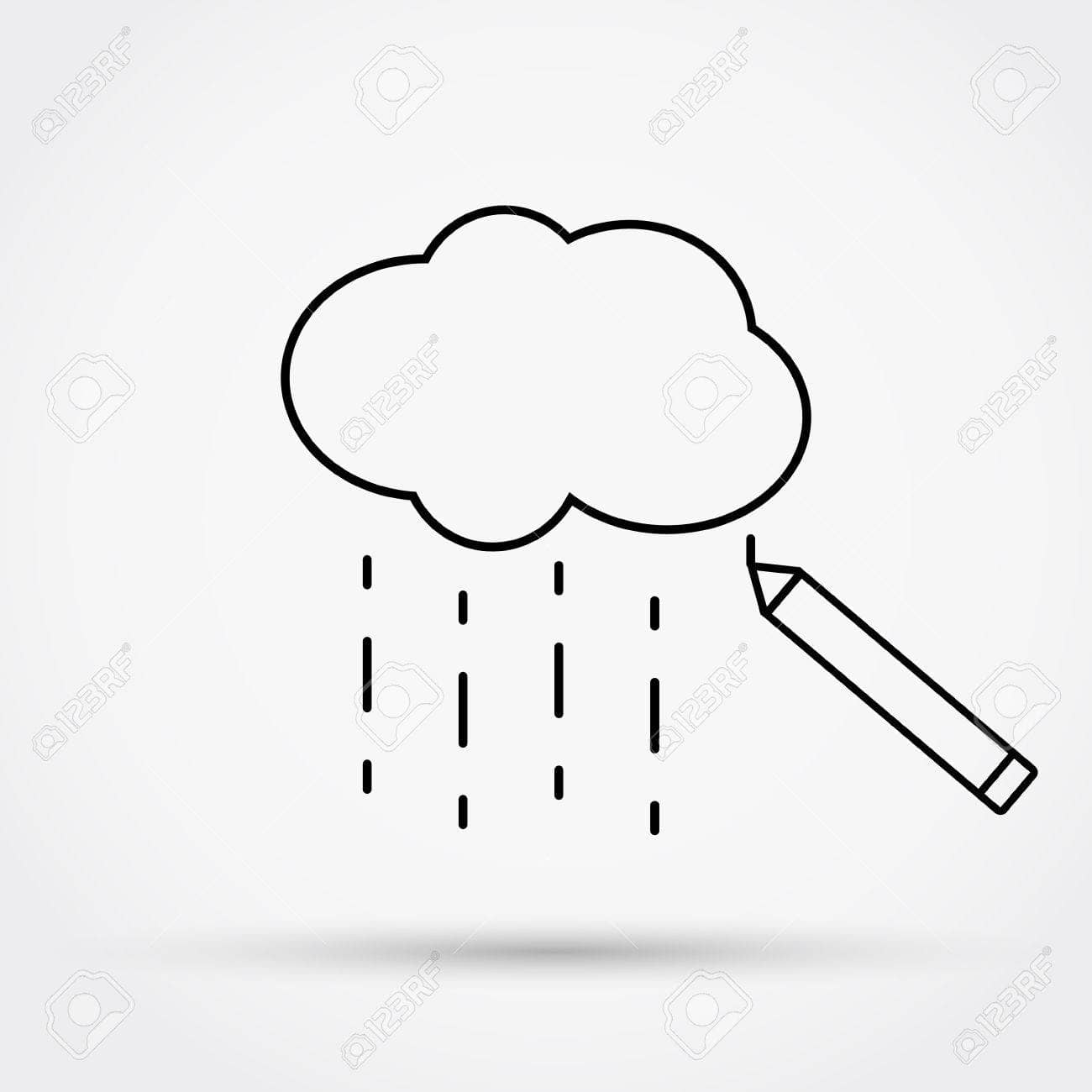 1300x1300 Pencil Drawing Cloud With Rain. Outline Simple Flat Icon. Vector