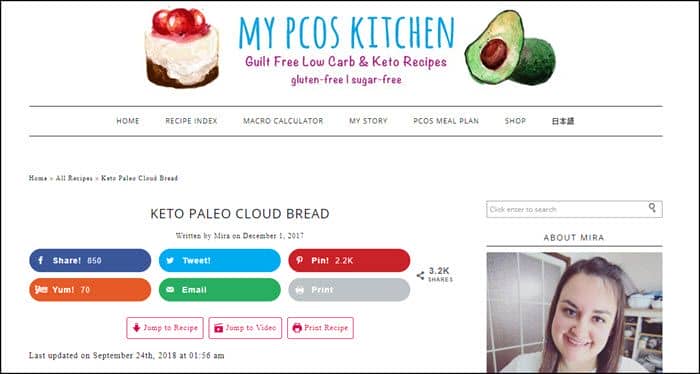 Website screenshot from My PCOS Kitchen