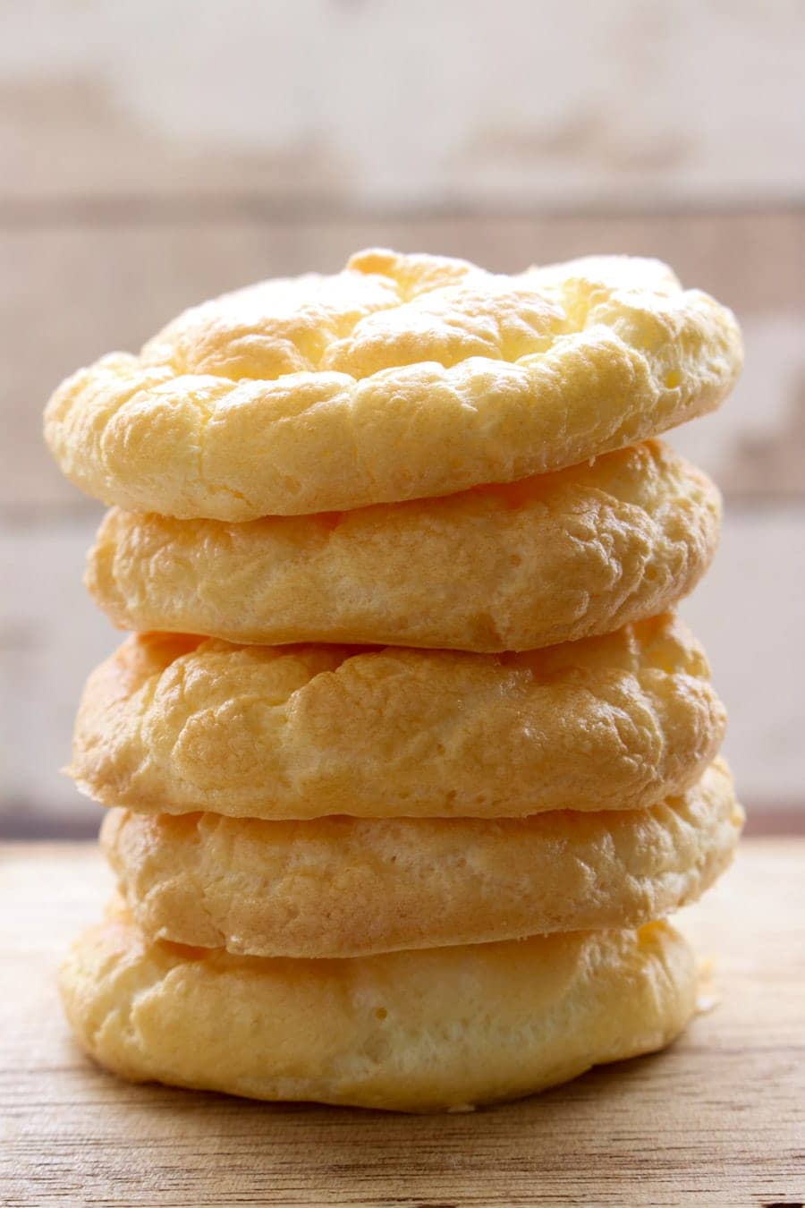 Cloud bread stacked on top of each other 5 slices high