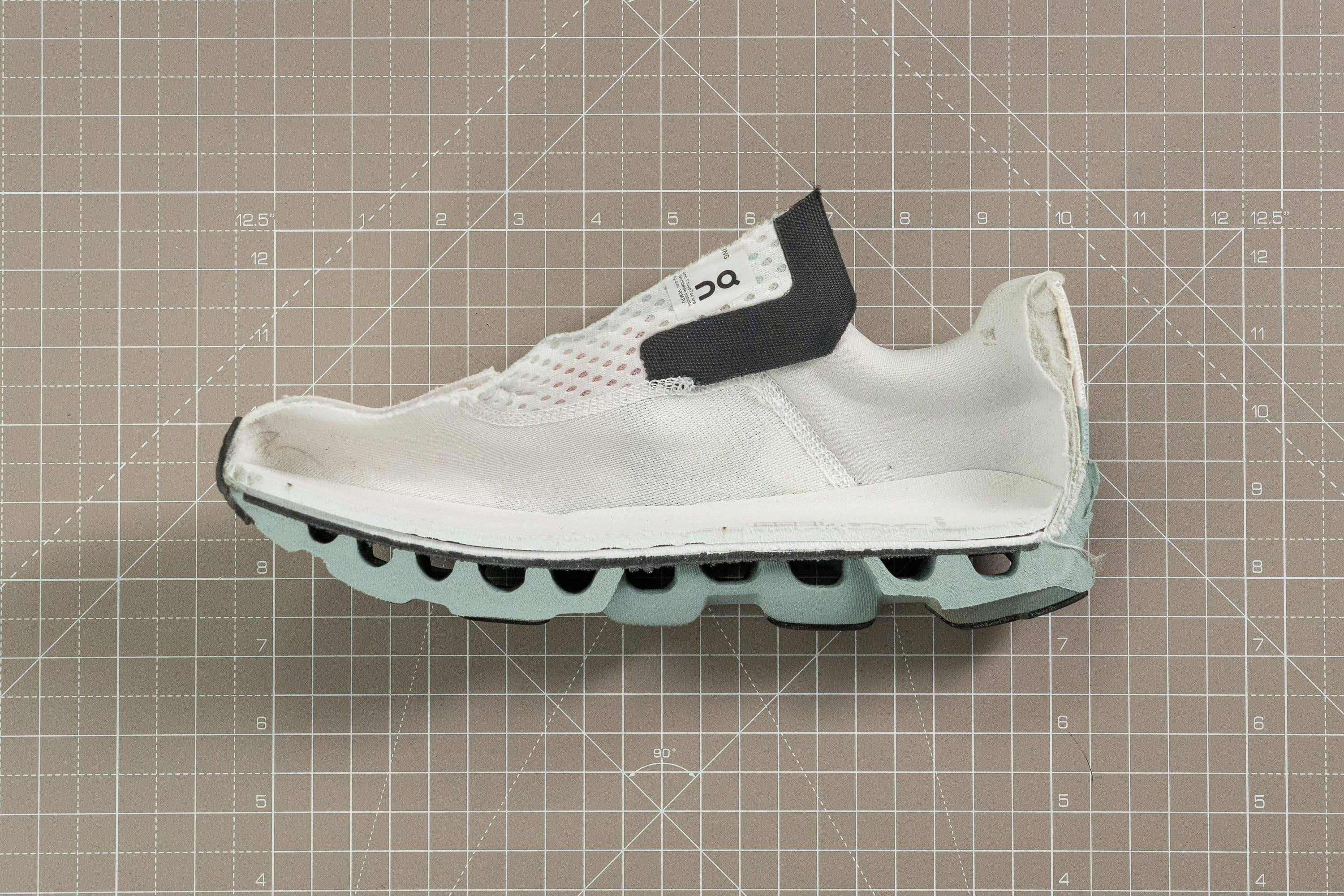 on cloudmonster running shoe cut in half