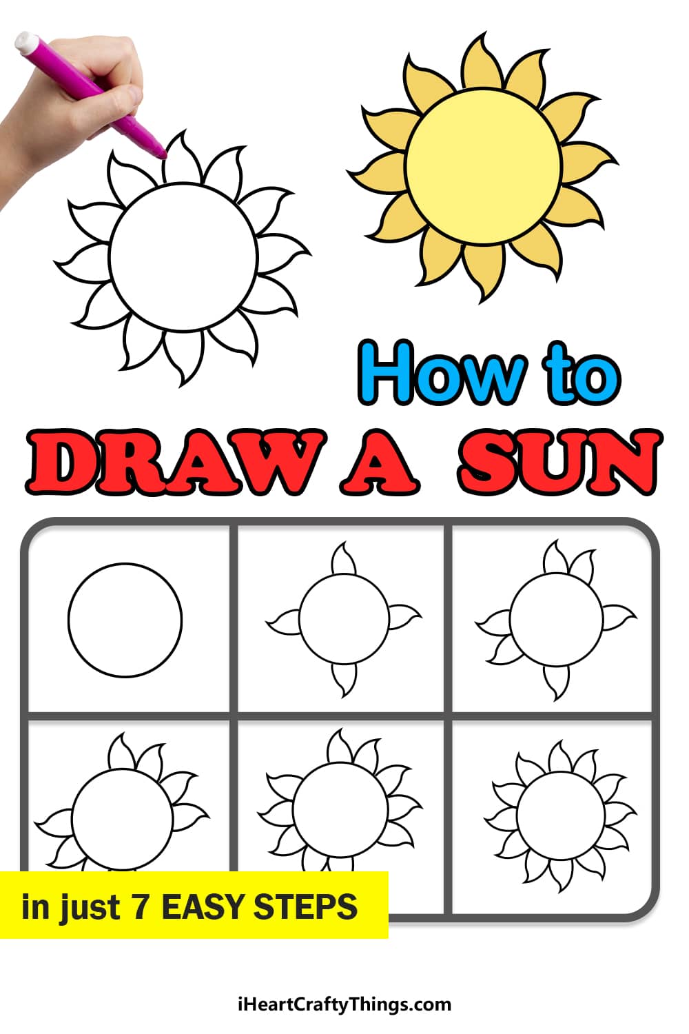 how to draw a sun in 7 steps