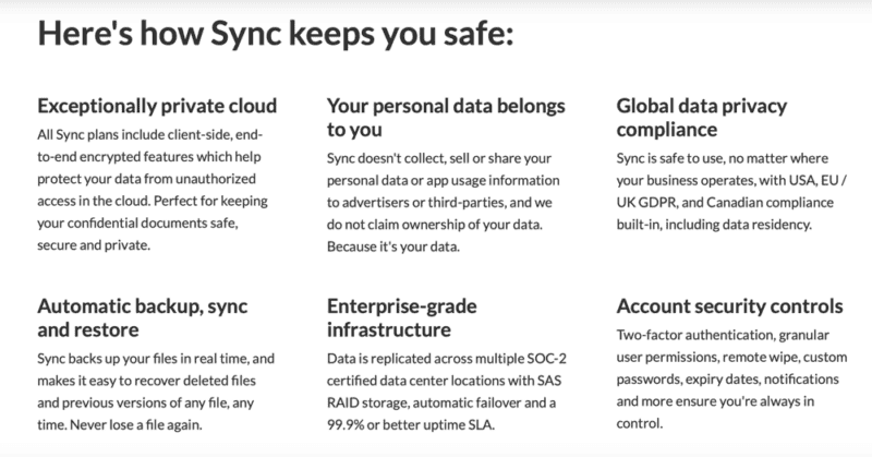 sync privacy policy