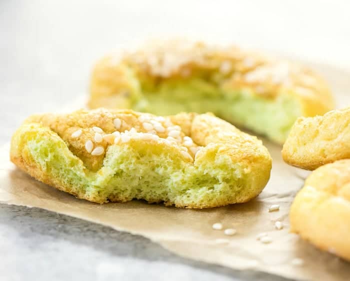 close-up photo of half a piece of cloud bread