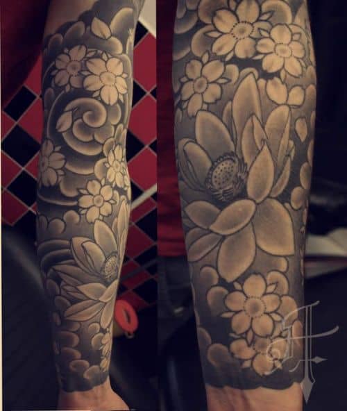 Black And Gray Japanese Sleeve Tattoos