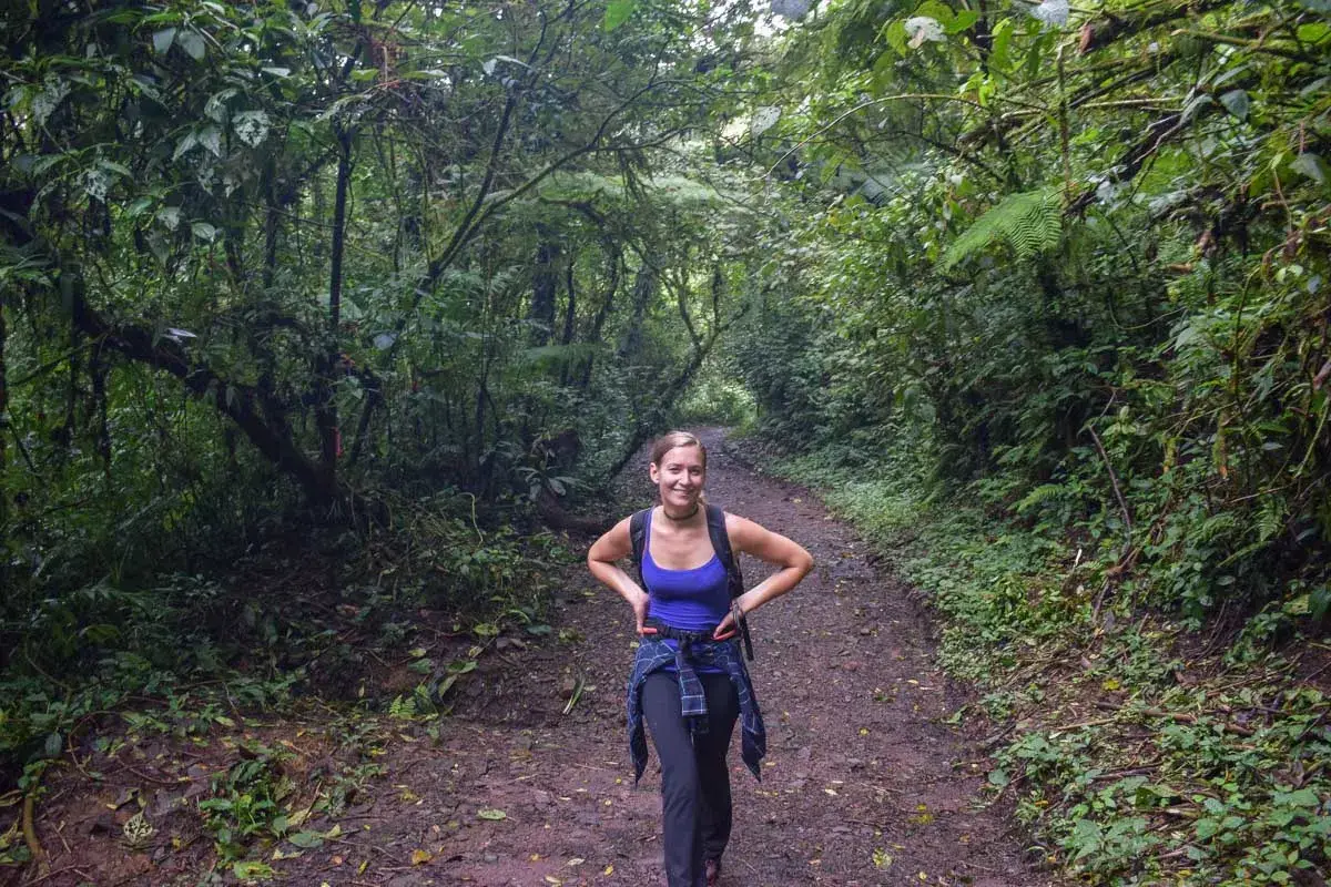 Bailey walks along a trail in Monteverde Cloud Forest Reserve Costa Rica