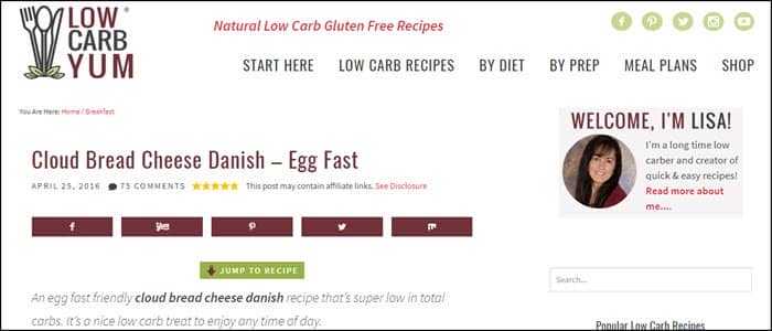 Website screenshot from Low Carb Yum