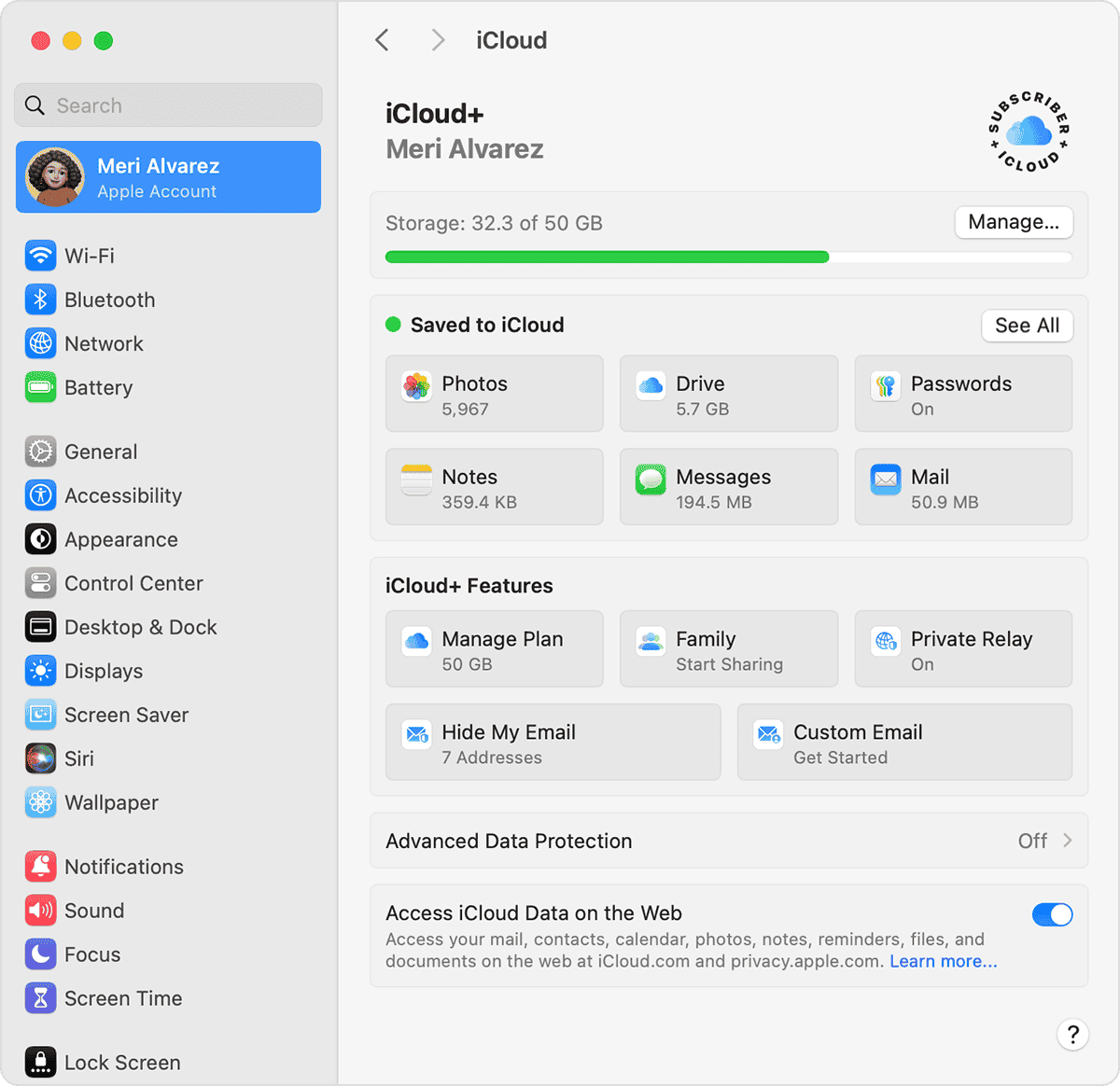 Mac screen showing the steps to manage your iCloud+ plan 