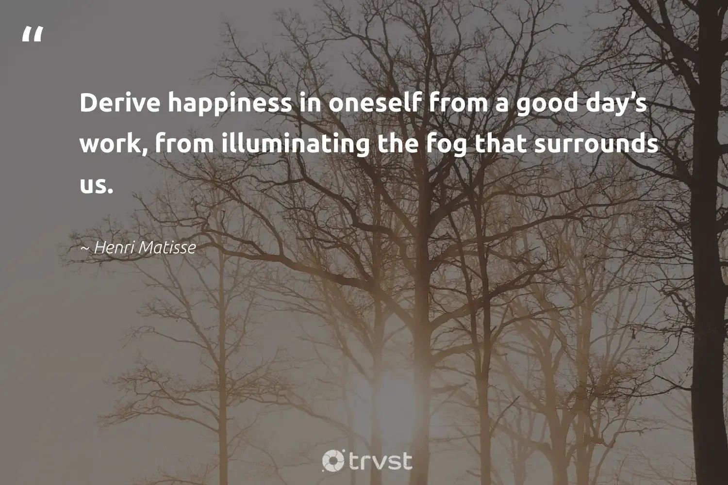 "Derive happiness in oneself from a good day’s work, from illuminating the fog that surrounds us." -Henri Matisse #trvst #quotes #savetheplanet #natureseekers #foggydays #happiness #fog #mist #fogs 