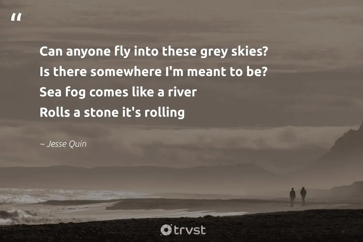 "Can anyone fly into these grey skies? Is there somewhere I'm meant to be? Sea fog comes like a river Rolls a stone it's rolling" -Jesse Quin #trvst #quotes #natureseekers #planet #mist #fog #foggy #foggydays #fogs 