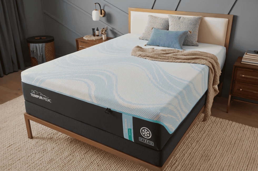 a tempurpedic mattress in a bedroom