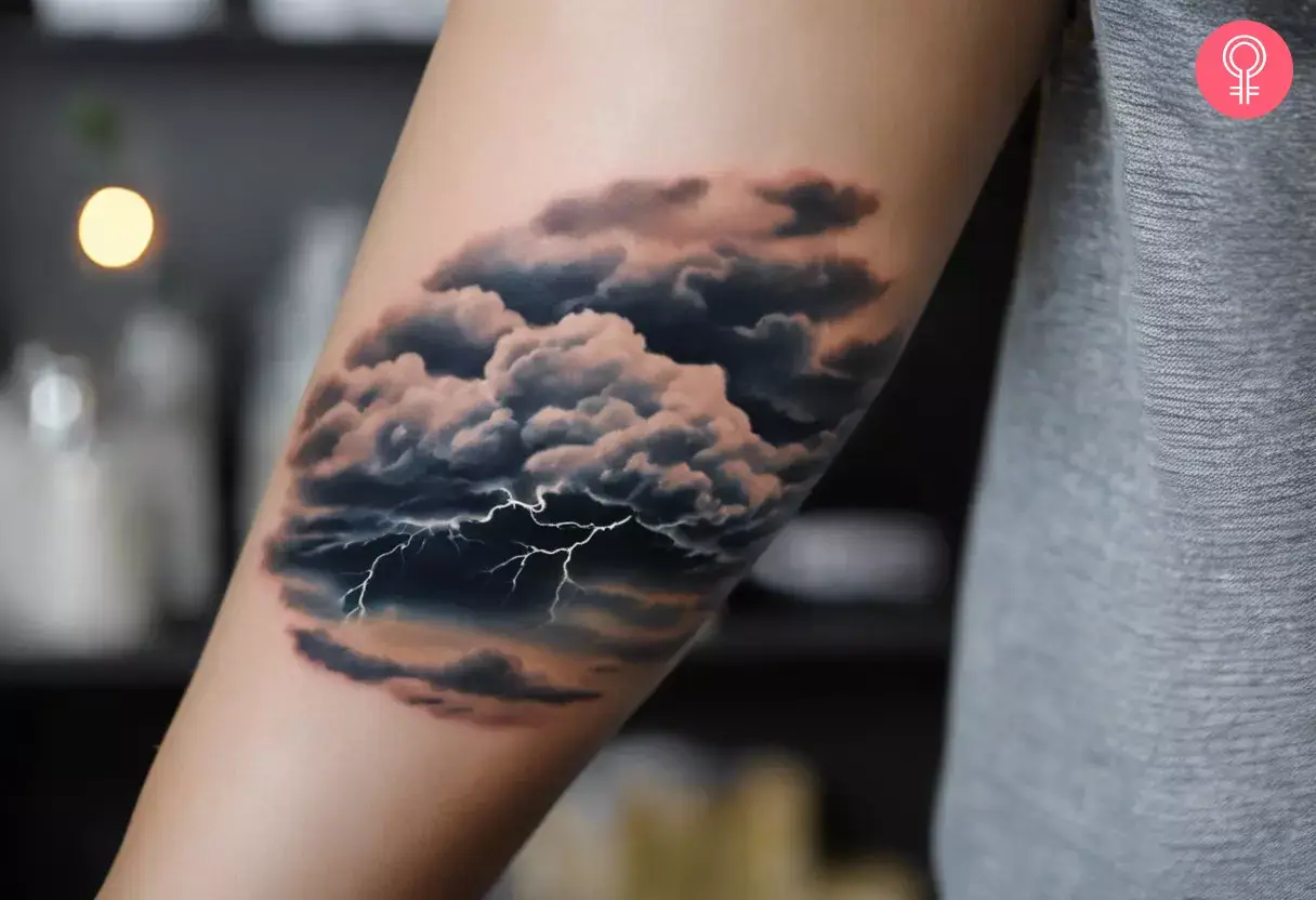 Storm cloud tattoo on the arm  