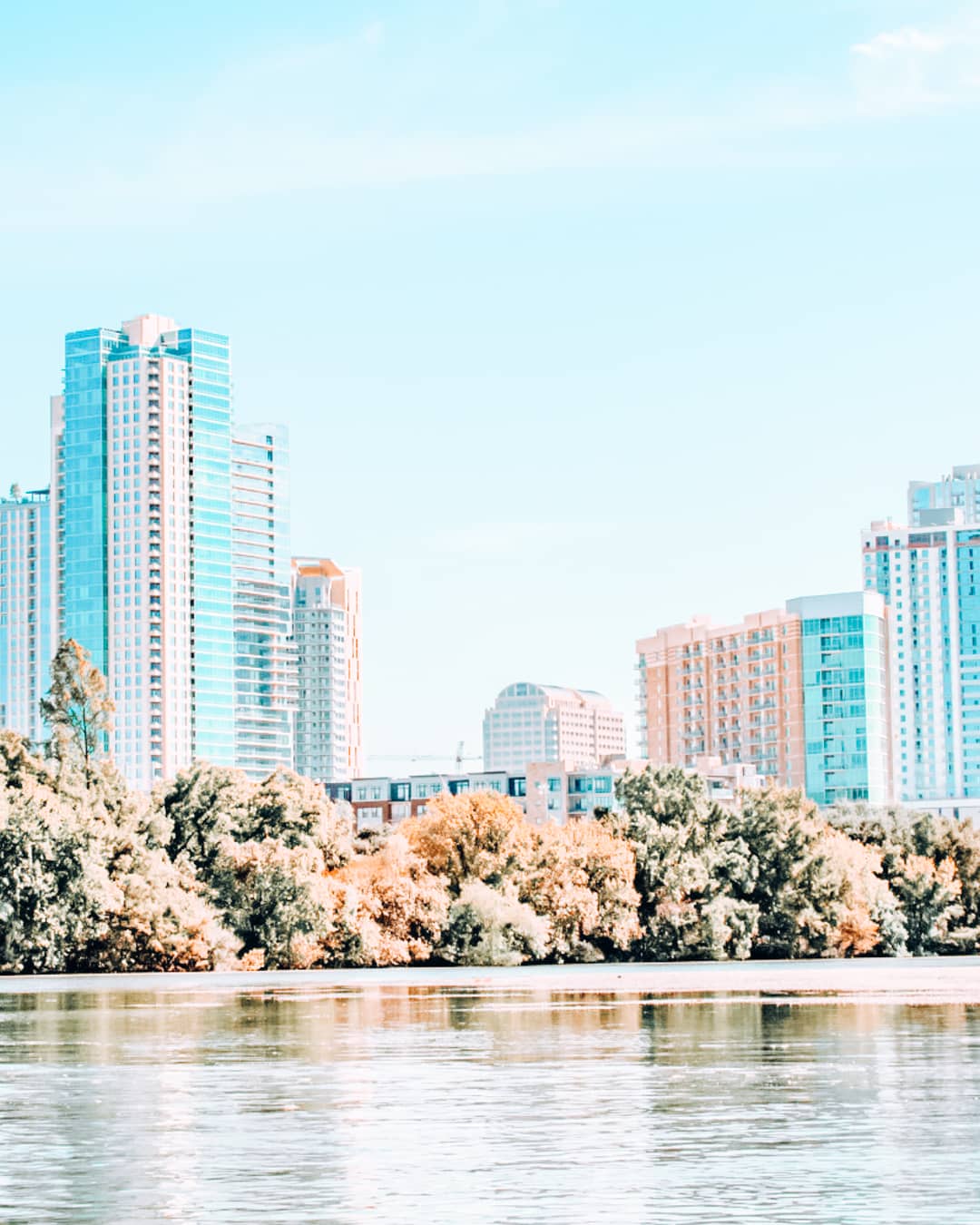 Water, trees, and buildings