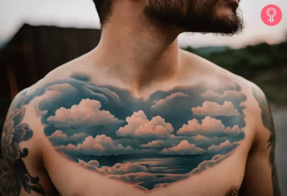 Cloud tattoo on the chest