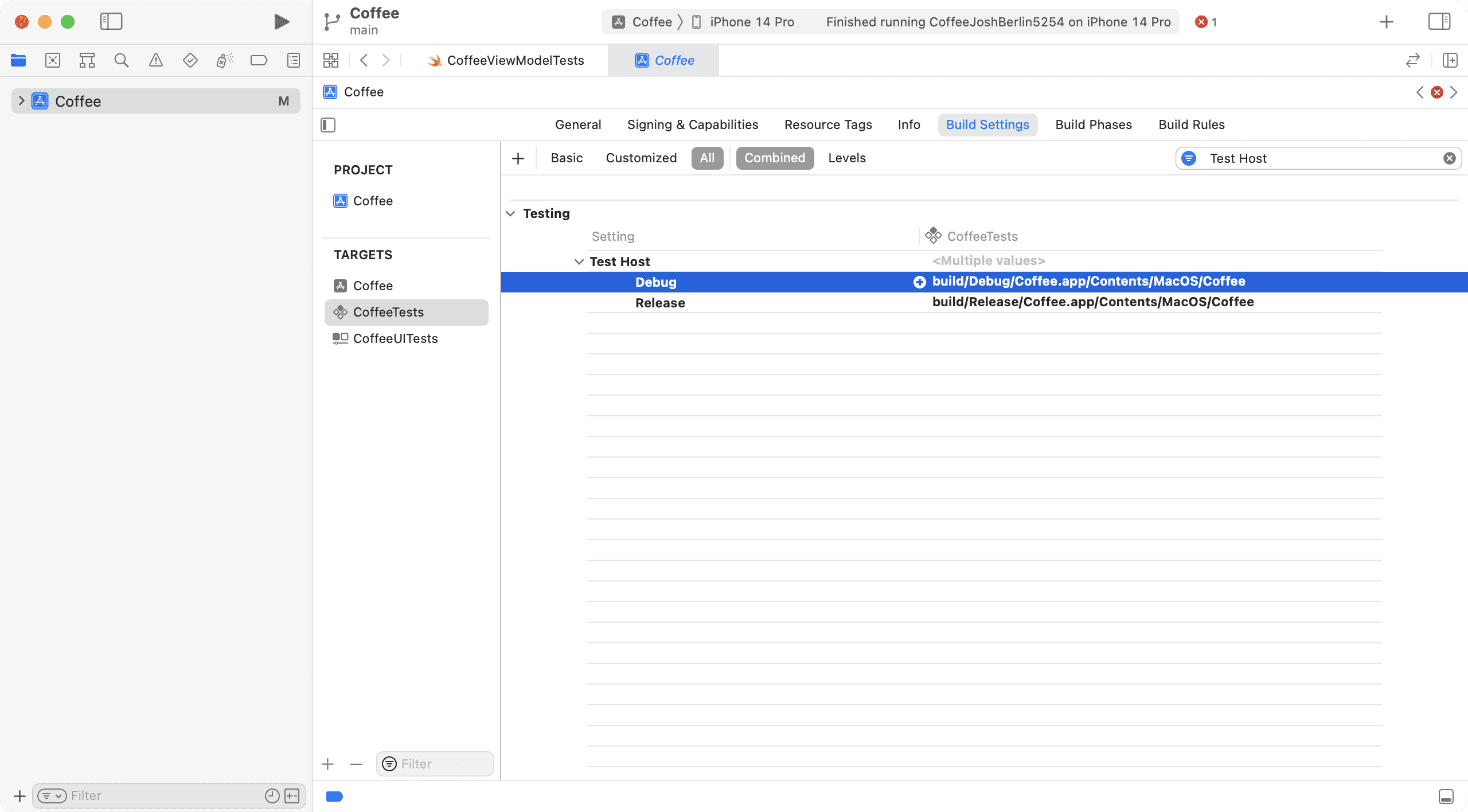 Xcode Test Host configuration option