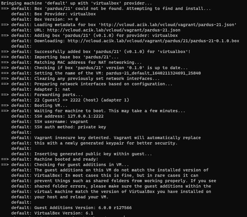 Output of vagrant up