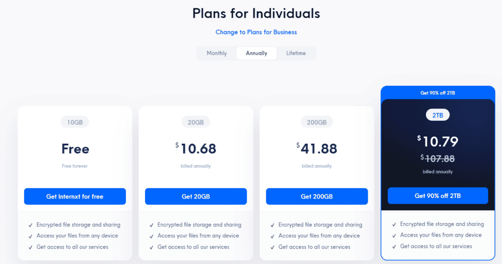 internxt plans