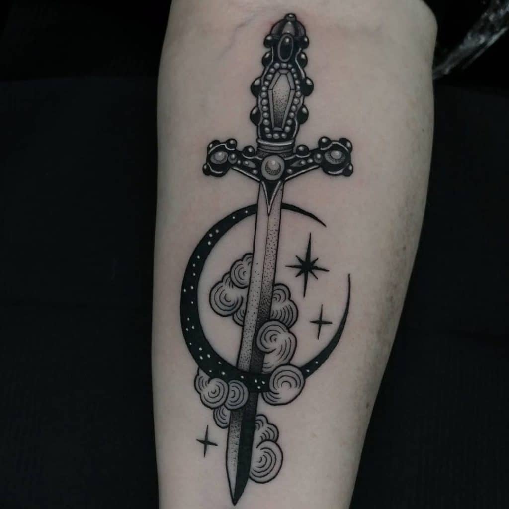 Sword Themed Cloud Tattoo Design