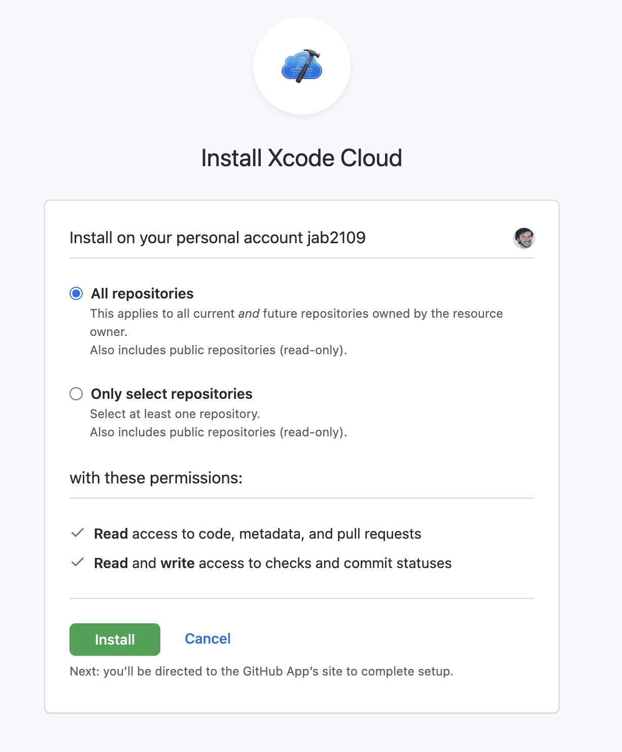 install Xcode Cloud on GitHub