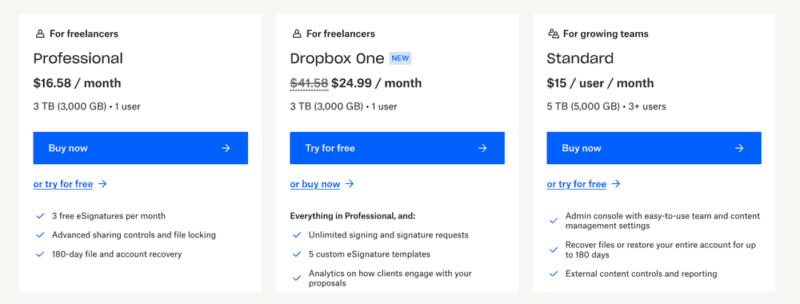 dropbox business pricing