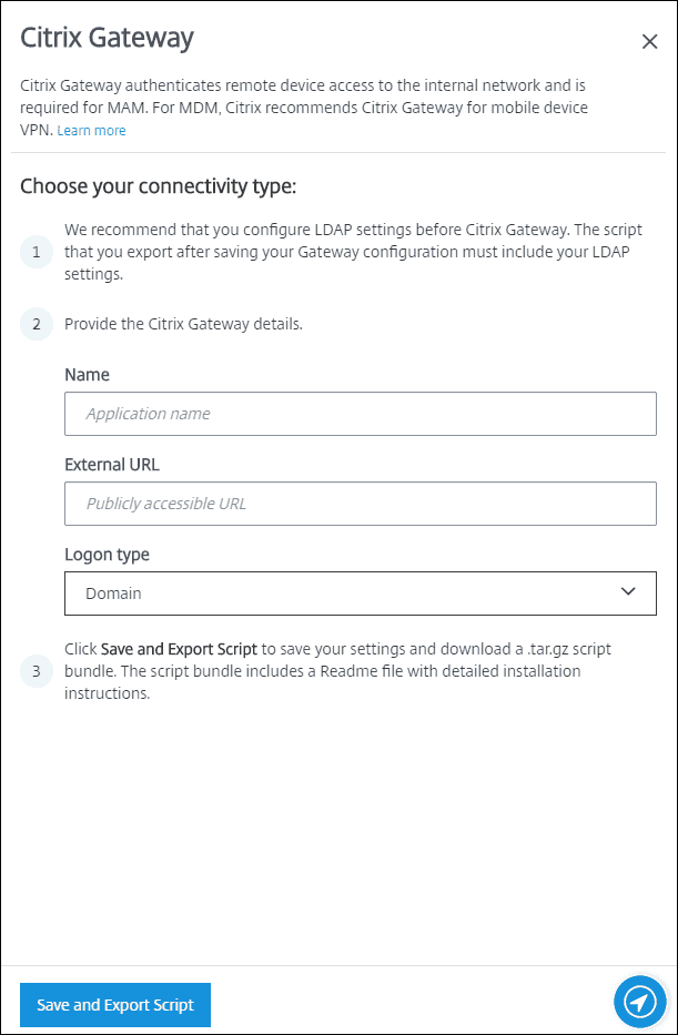 NetScaler Gateway configuration screen