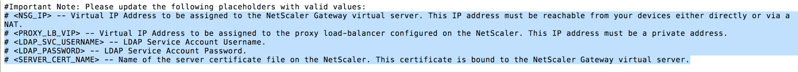 NetScaler Gateway configuration screen