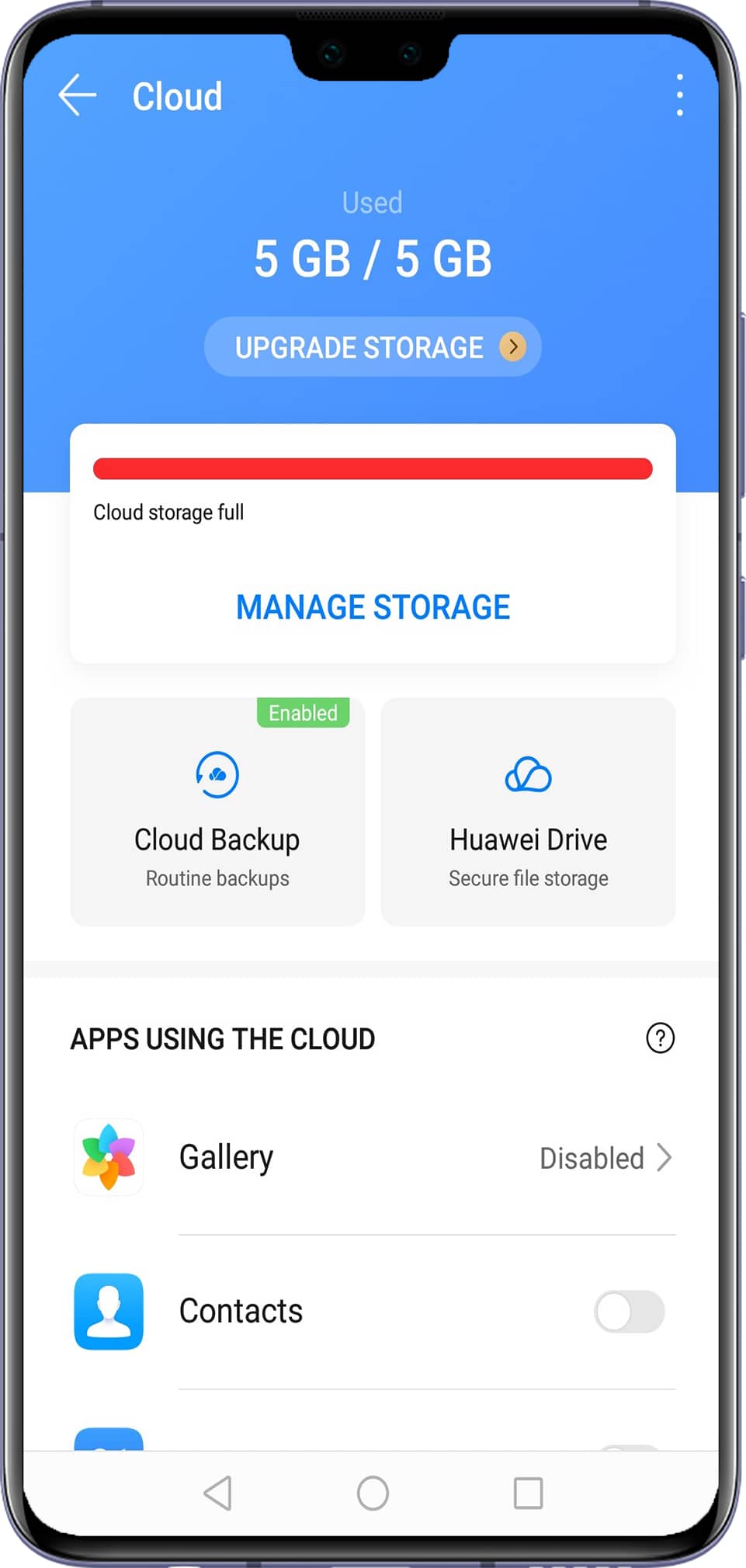 Upgrade cloud storage space