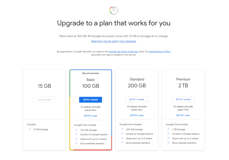 google drive pricing