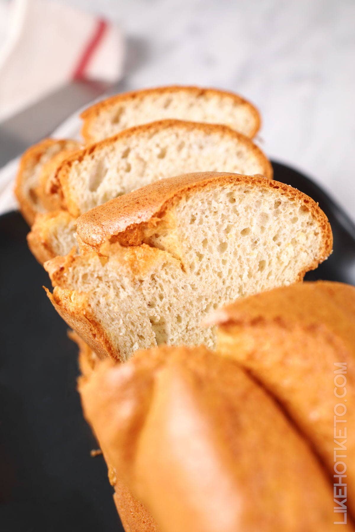 Sliced loaf of protein sparing bread.