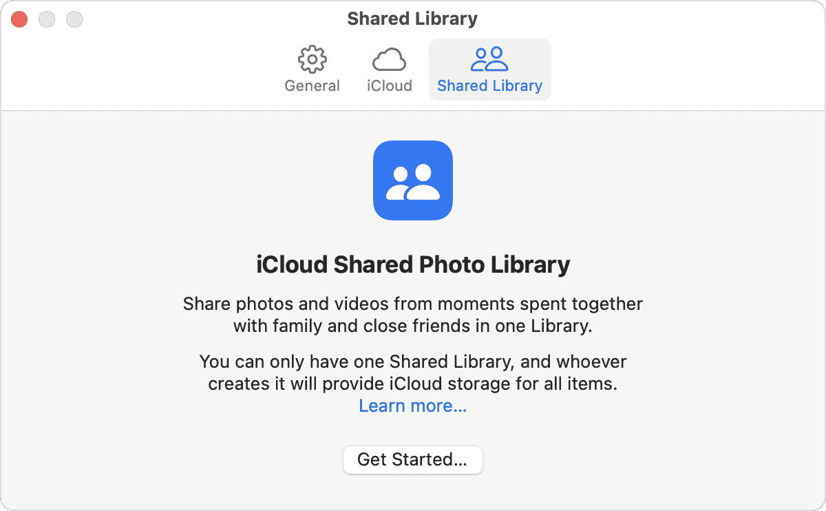 The Shared Library tab is next to the iCloud tab.