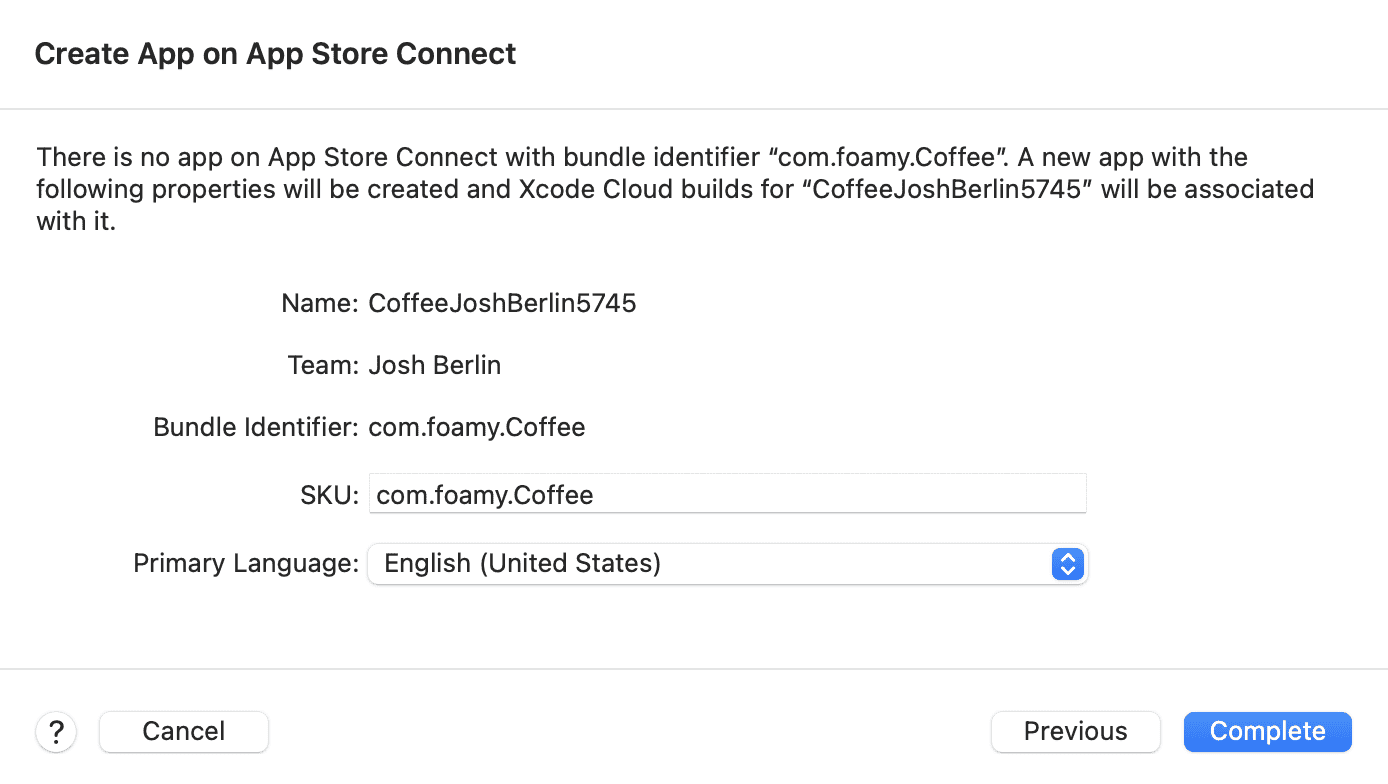 Xcode Cloud create app on App Store Connect