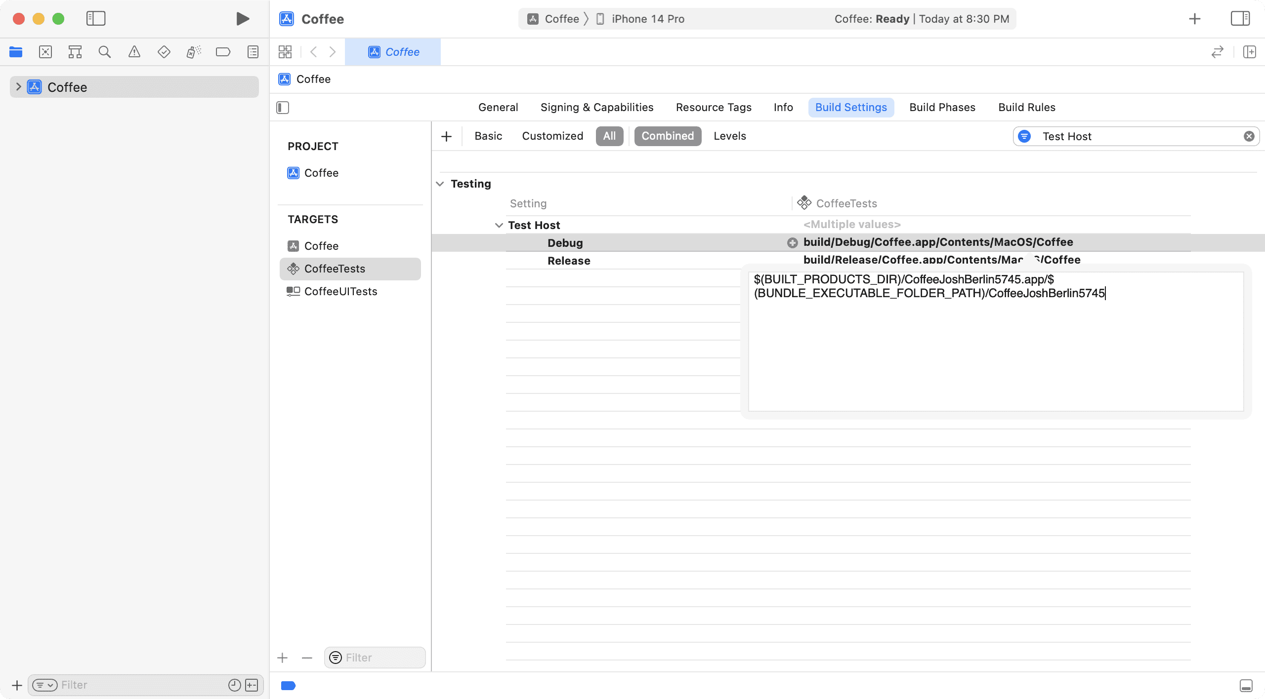 Xcode updated Test Host value