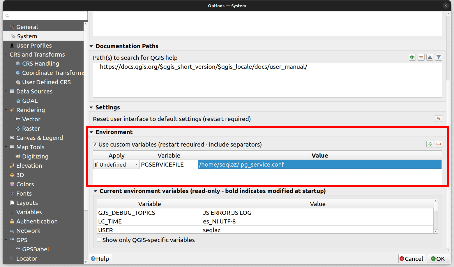 QGIS System Environment Variables