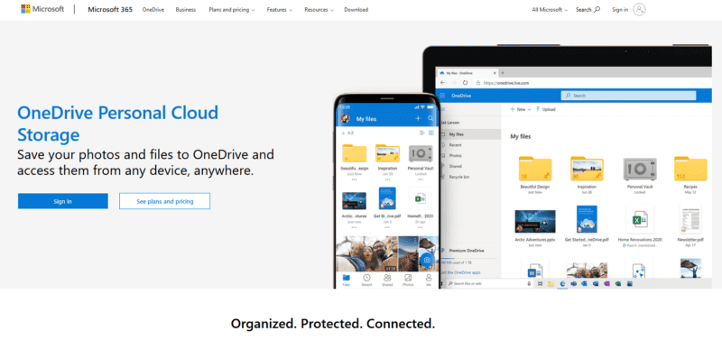 Onedrive homepage 2021