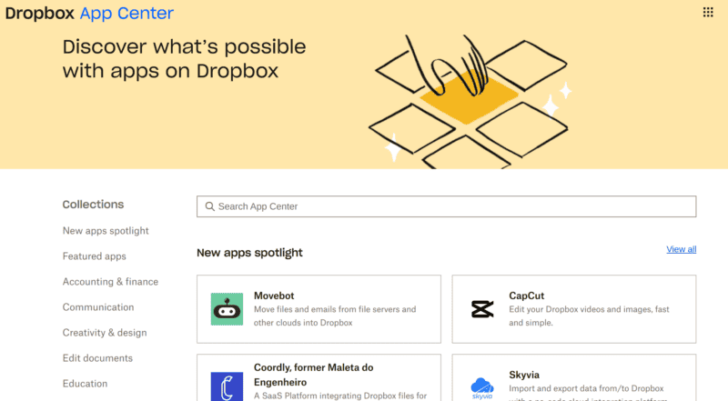 dropbox app center