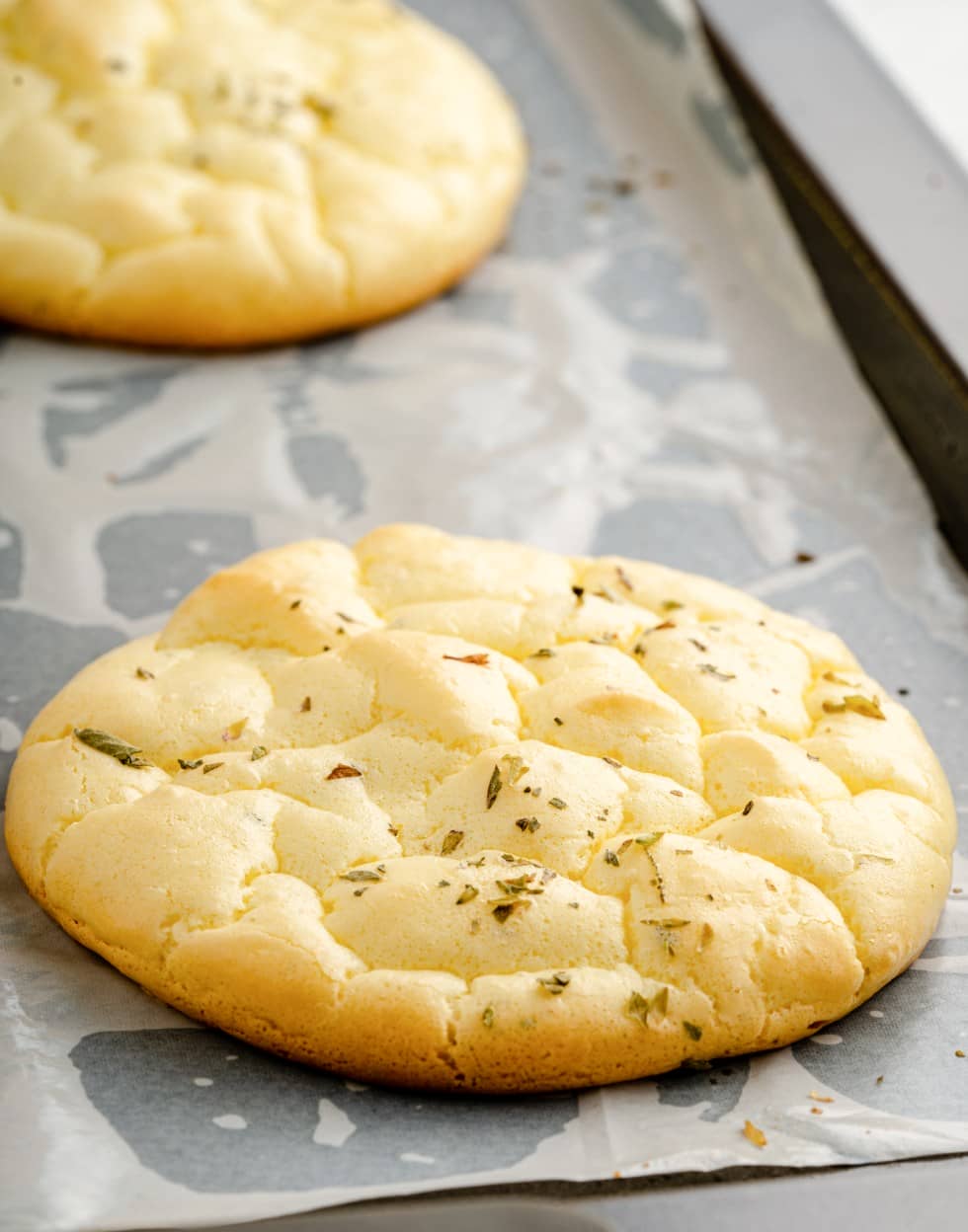 cooked bread on baking sheet