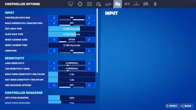 Fortnite controllers settings in-game menus