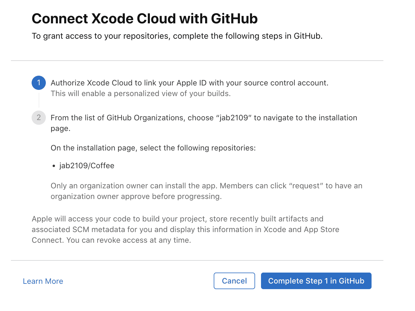 connect Xcode Cloud with GitHub