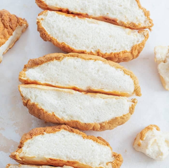 cloud bread loaves sliced in half.