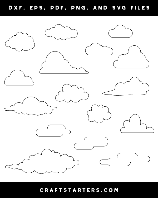 Simple Cloud Outline Patterns: DFX, EPS, PDF, PNG, and SVG Cut Files