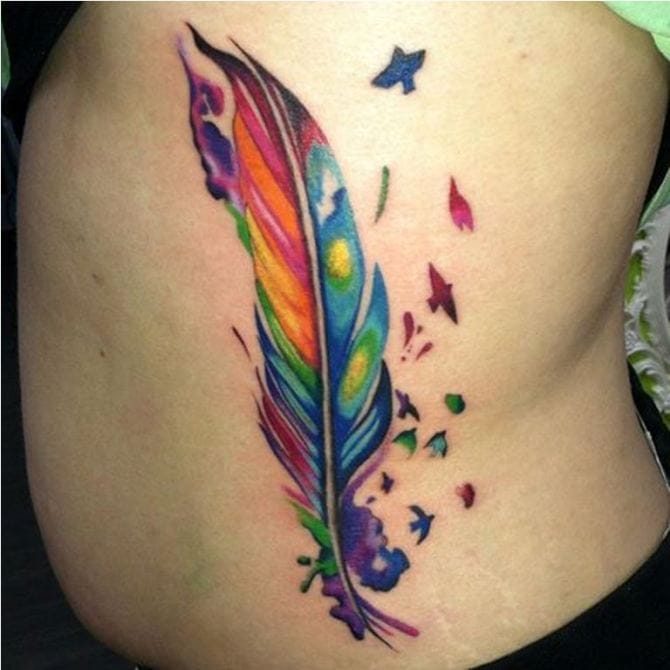 Rainbow Feather Tattoo